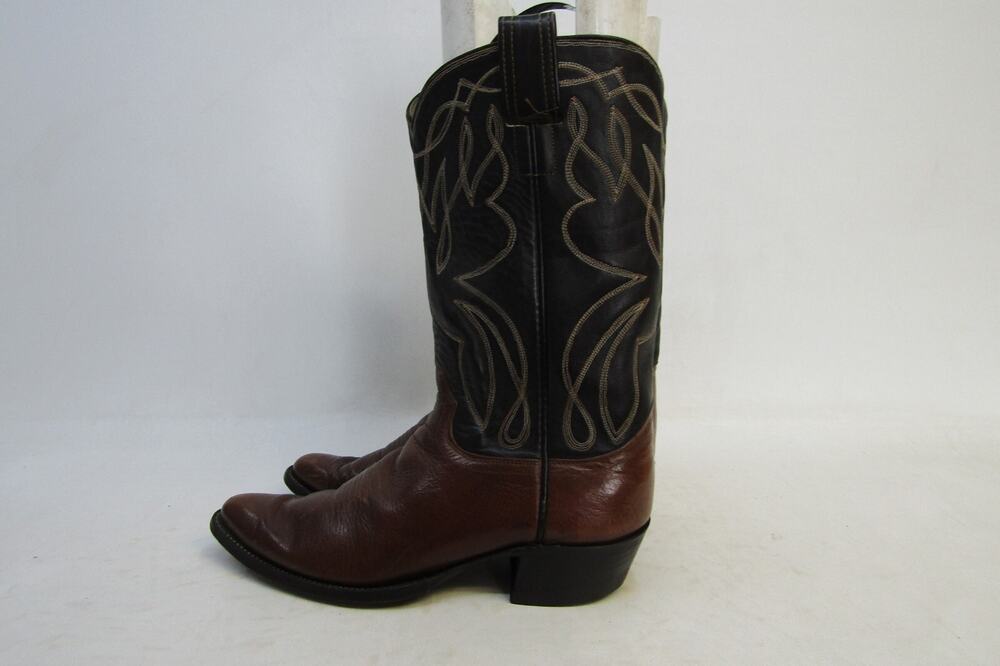 USA Olathe Mens Size 9.5 B Narrow Width Black Brown Leather Cowboy Western Boots